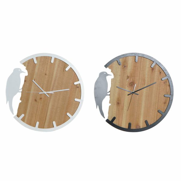 Wall Clock DKD Home Decor Black Brown White Iron Bird 50 x 4 x 50 cm MDF Wood (2 Units) on Sale