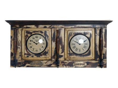 Wall Clock DKD Home Decor London Teak (81 x 15 x 37 cm) Hot on Sale