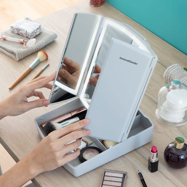 3-In-1 Folding LED Mirror with Make-up Organiser Panomir InnovaGoods For Cheap