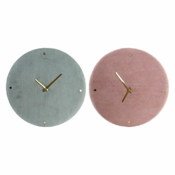 Wall Clock DKD Home Decor Green Pink 40,5 x 5,5 x 40,5 cm (2 Units) Supply