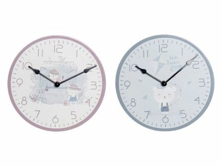 Wall Clock DKD Home Decor Blue Pink Wood Metal Plastic MDF Wood Children s Bird 24 x 3 x 24 cm (2 Units) Cheap