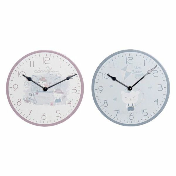 Wall Clock DKD Home Decor Blue Pink Wood Metal Plastic MDF Wood Children s Bird 24 x 3 x 24 cm (2 Units) Cheap